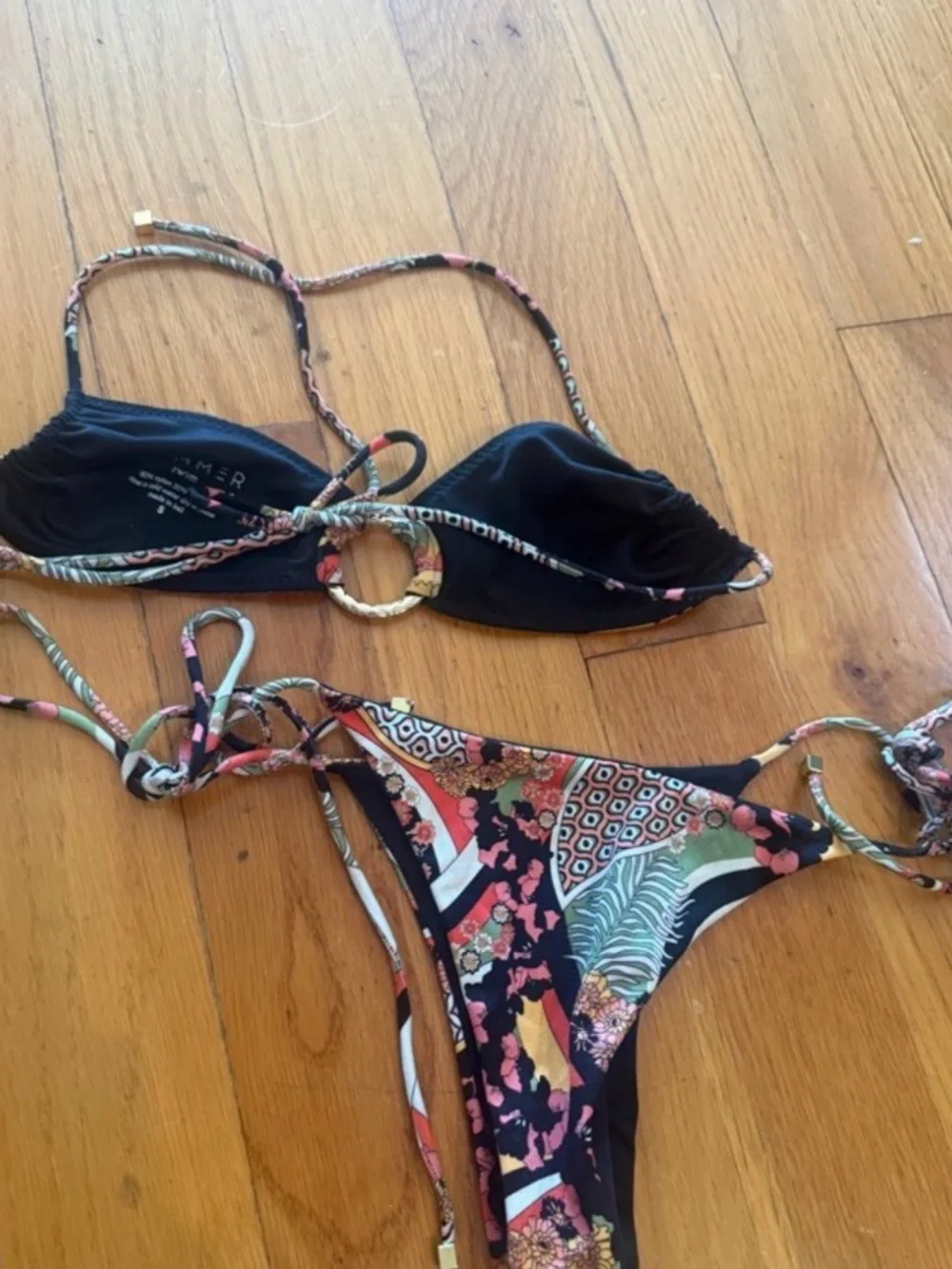Printed Set- Halter Bikini Top with Ring Detail matching bottom - Multicolor - Picture 3 of 4